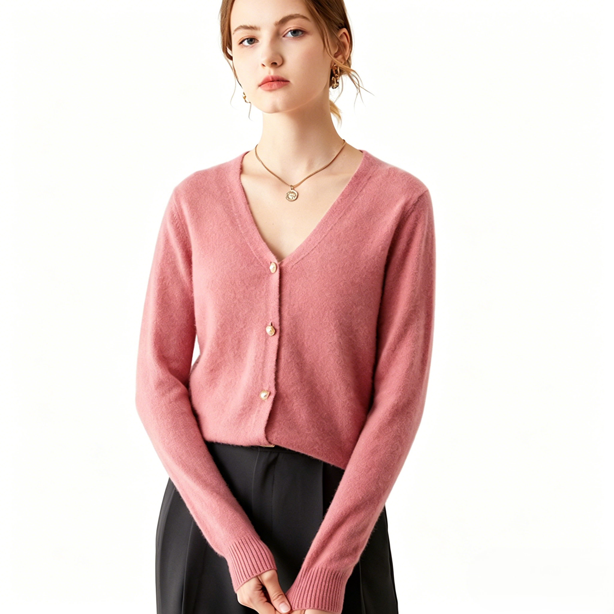 Women Soft Cashmere V Neck Cardigan Long Sleeve Button Knit Sweater Casual Basic Outwear
