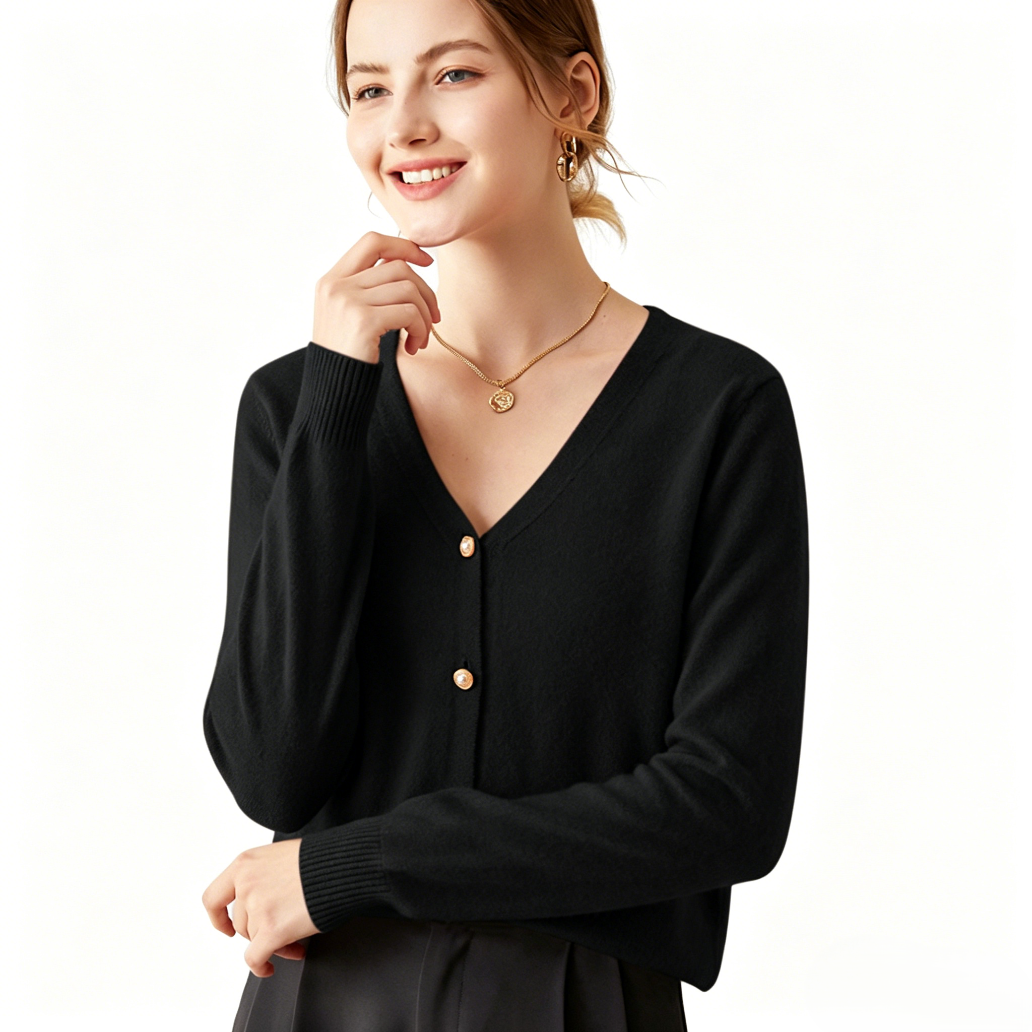 Women Soft Cashmere V Neck Cardigan Long Sleeve Button Knit Sweater Casual Basic Outwear
