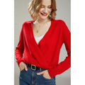 Women Wrap V Neck Cashmere Knit Sweater Long Sleeve Casual Loose Cardigan Outerwear