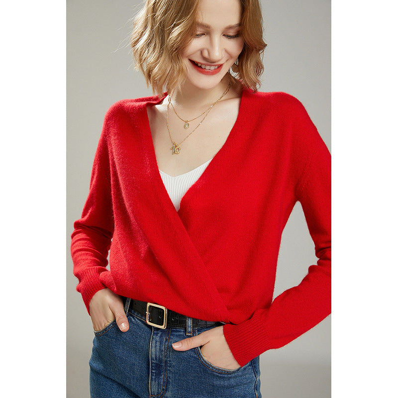 Women Wrap V Neck Cashmere Knit Sweater Long Sleeve Casual Loose Cardigan Outerwear