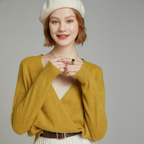 Women Wrap V Neck Cashmere Knit Sweater Long Sleeve Casual Loose Cardigan Outerwear