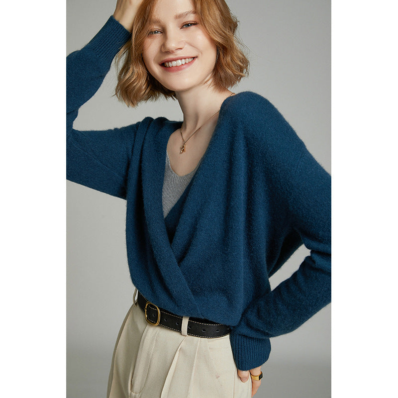 Women Wrap V Neck Cashmere Knit Sweater Long Sleeve Casual Loose Cardigan Outerwear