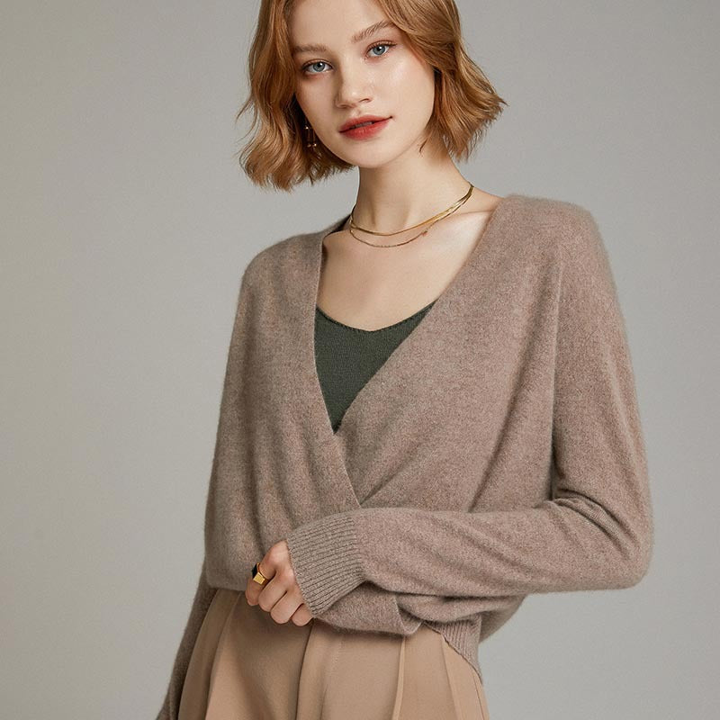 Women Wrap V Neck Cashmere Knit Sweater Long Sleeve Casual Loose Cardigan Outerwear